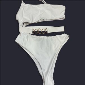 SHEIN White and Gold Bikini with Sporty Bandeau Top